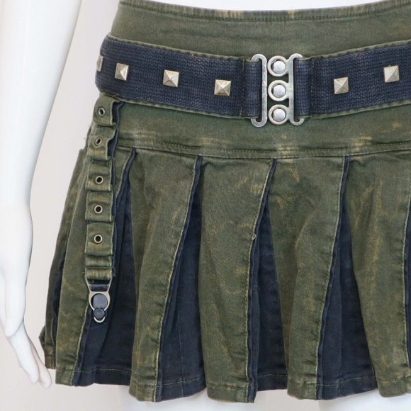 Tripp NYC Vintage Militia Army Green Pleated Mini Skirt Y2K Mall Goth Punk Large - Picture 3 of 11